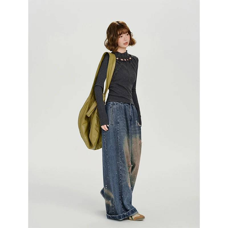 MEXZT Y2K Scava Fuori T Camicette Donne Streetwear Patchwork Crop Magliette Autunno Moda Harajuku Grunge Estetica Manica Lunga Magliette Nuovo