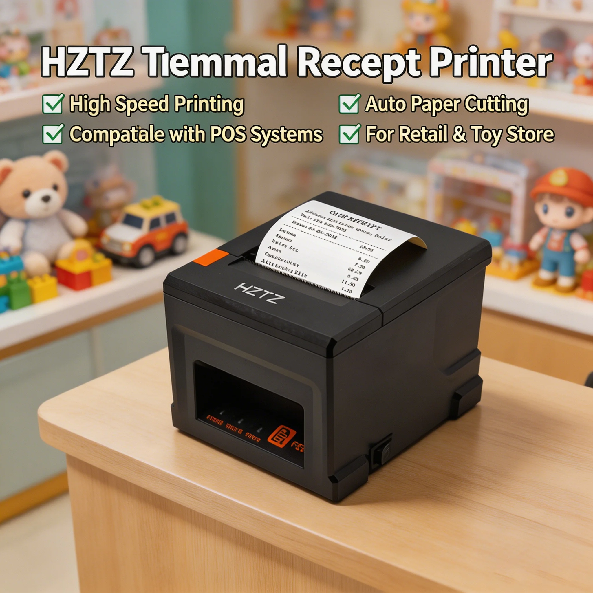 

80mm Thermal POS Printer - 220mm/s High Speed, Auto Cutter, Multi-System Compatible for Shops