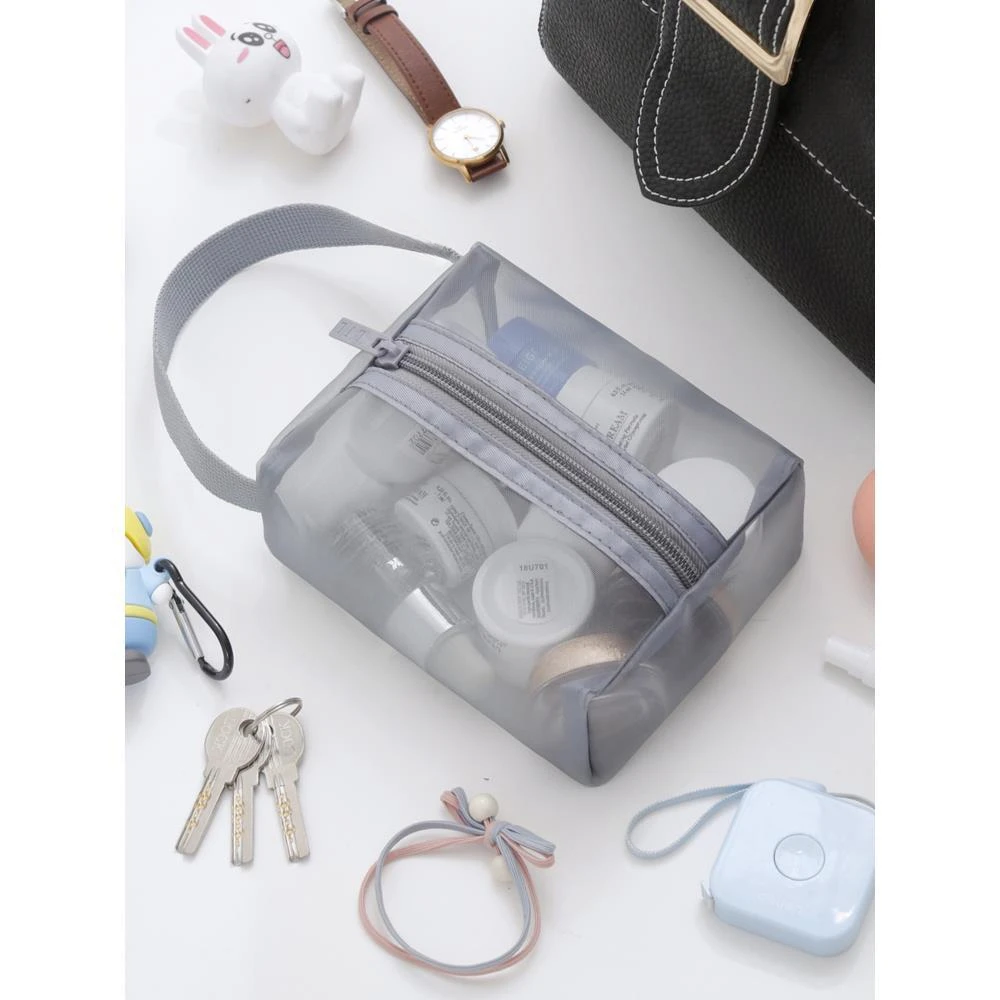 Gray Breathable Nylon Mesh Cosmetic Bags Make up Pouch Transparent Portable Travel Toiletry Bag Lipstick Storage Pencil Cases