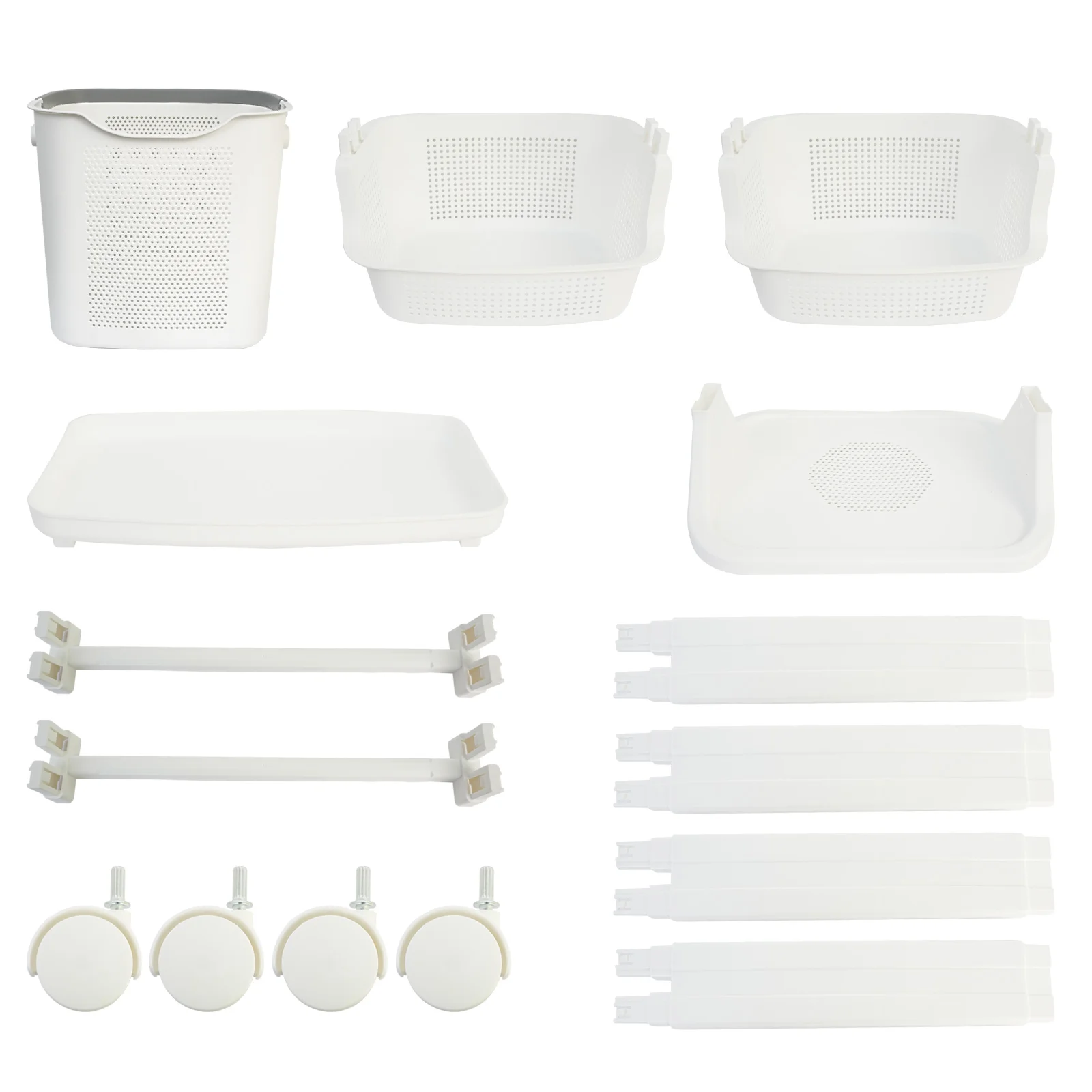 2/3단 이동식 세탁 바구니, 휴대용 롤링 세탁통, 세탁물 보관함 (탈부착 가능한 바구니 3개 및 바퀴 포함)