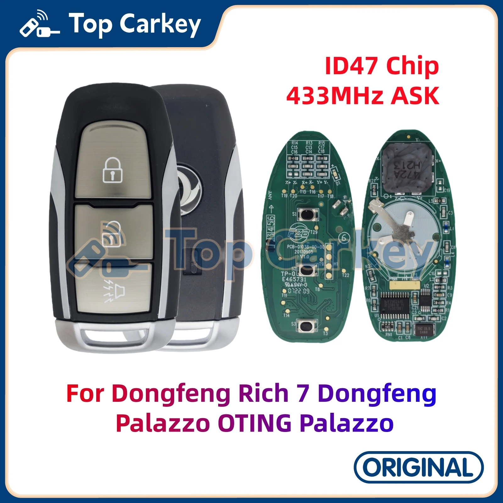 

TopCarkey Original Smart Remote Key ID47 HITAG3 Chip 433MHz for Dongfeng Rich 7 Dongfeng Palazzo OTING Palazzo