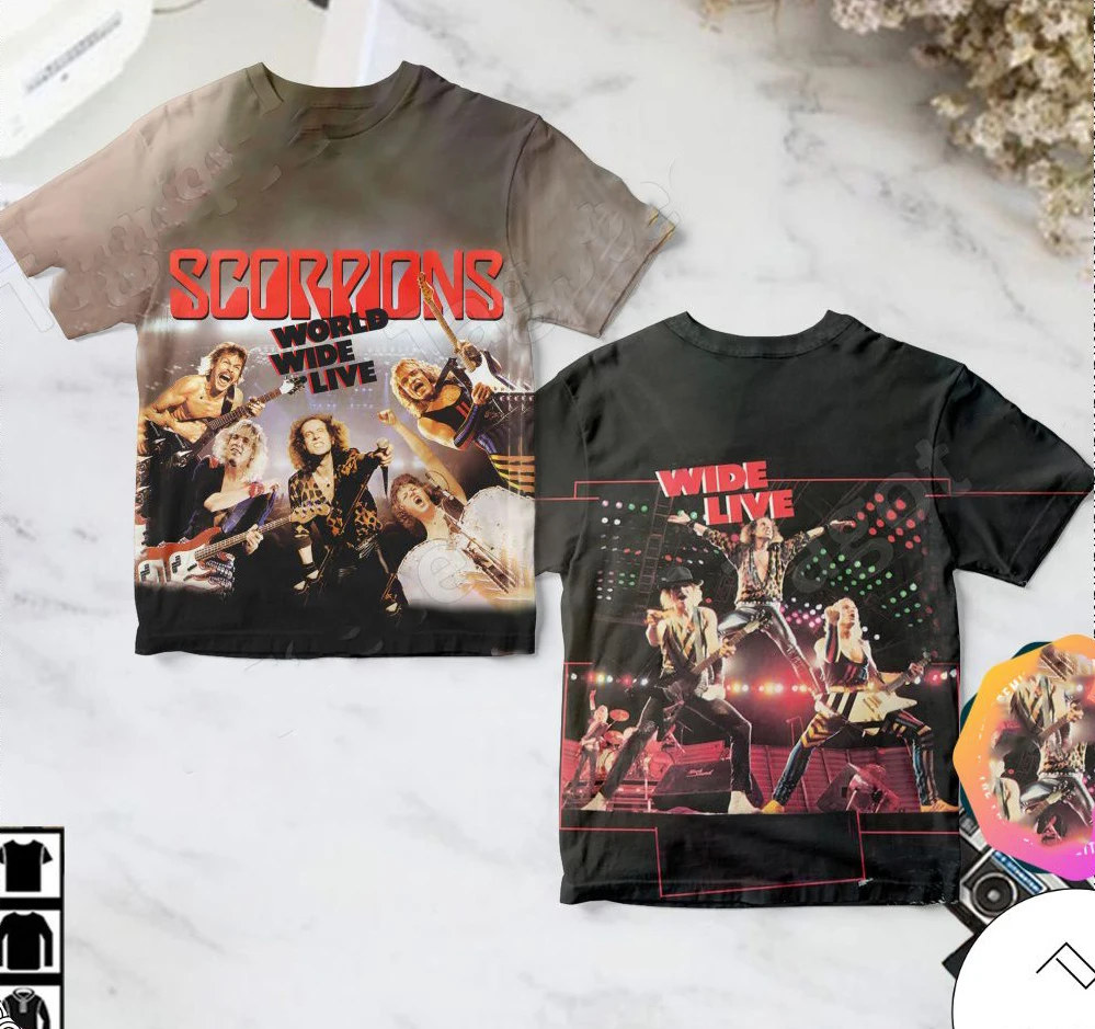 2025 nueva camiseta clásica de escorpiones Rock con estampado 3D para hombres/mujeres, camiseta de manga corta de tendencia Hip Hop, camisetas juveniles de calle de gran tamaño para verano