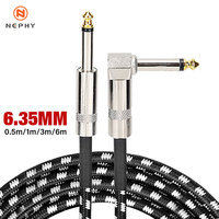 1M 3M 6M 1/4 Inch Instrument Cable 90 Degree Right-Angled To Straight 6.35mm Male Stereo Audio Cord for Electric Guitar Bass ﻿