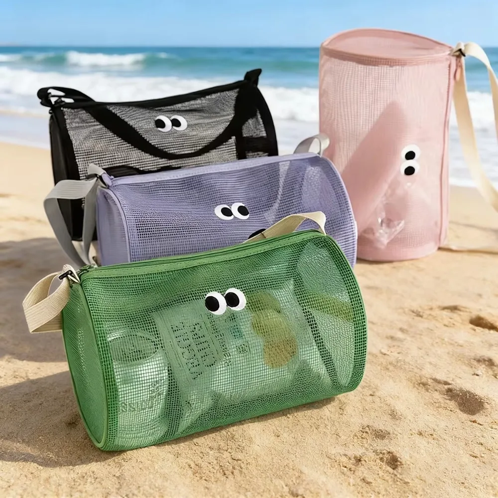 

Swimming Bag with Large Capacity Waterproof Beach Bag Mesh Breathable Single Shoulder Crossbody Cylindrical Travel Bag Washing