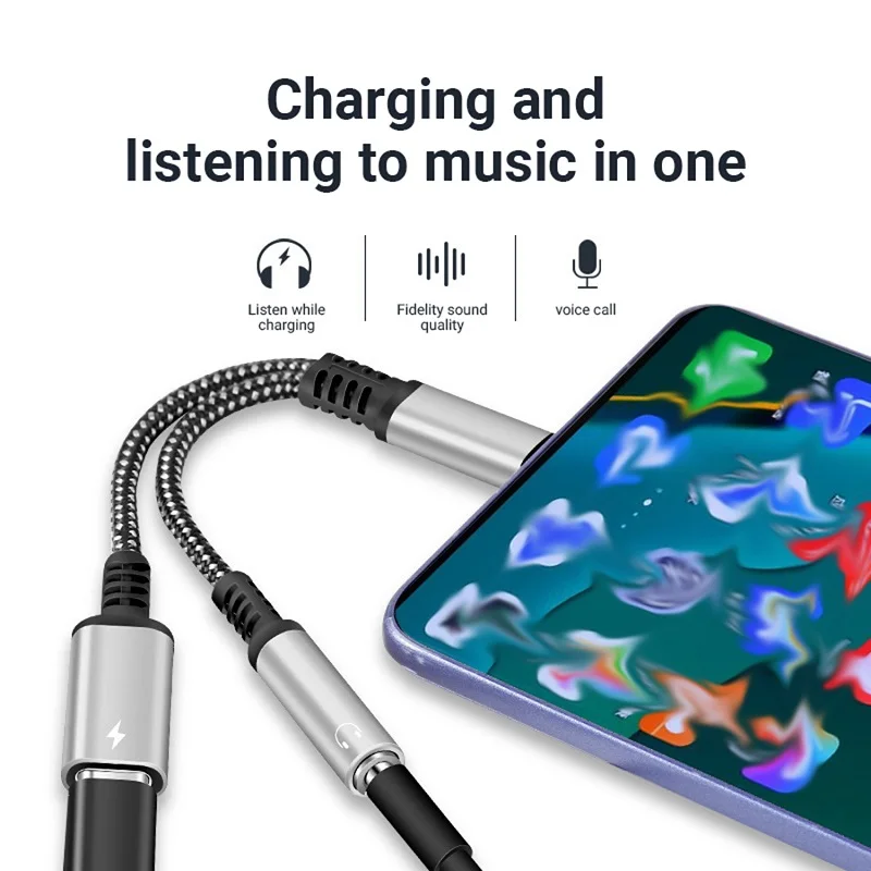 PD 60W USB Type C to 3.5mm Headphone and Charger Adapter 2-in-1 USB C to AUX Audio Jack Dongle Cable For  Fast iphone 16 Samsung image 5