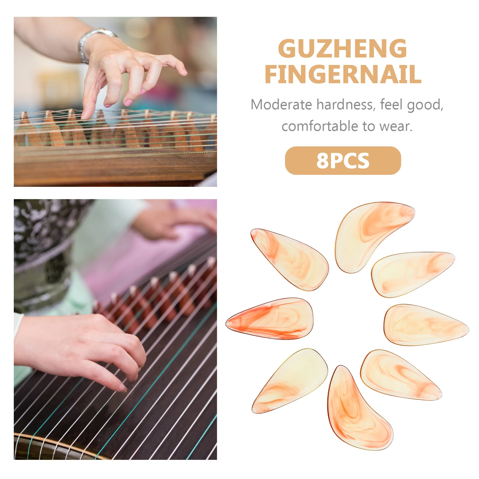 

8pcs Nails Smooth Round Corners Comfortable Wear Durable Abs Material Finger Picks For Guzheng Pipa Practice Tools Protective