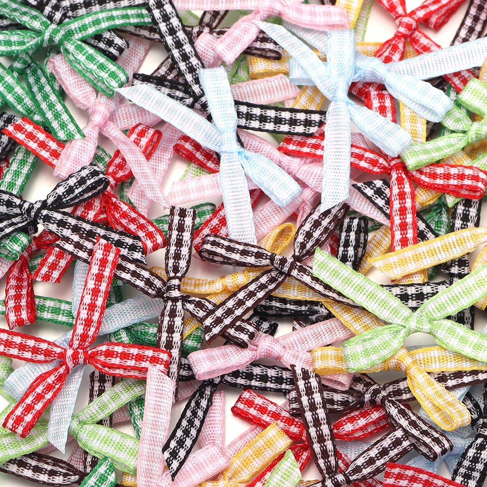30Pcs Mini Checker Polyester Bows Narrow Ribbon 2×3cm DIY Hairpin Doll Outfit Clothing Shoe Gift Embellishment Craft Accessories