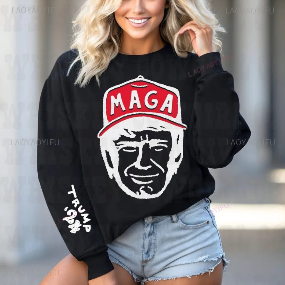 2024 Trump Men Women Fall Long Sleeve Sweatshirt Make America Great Again MAGA Trump Graphic Women's Sweater Pullovers