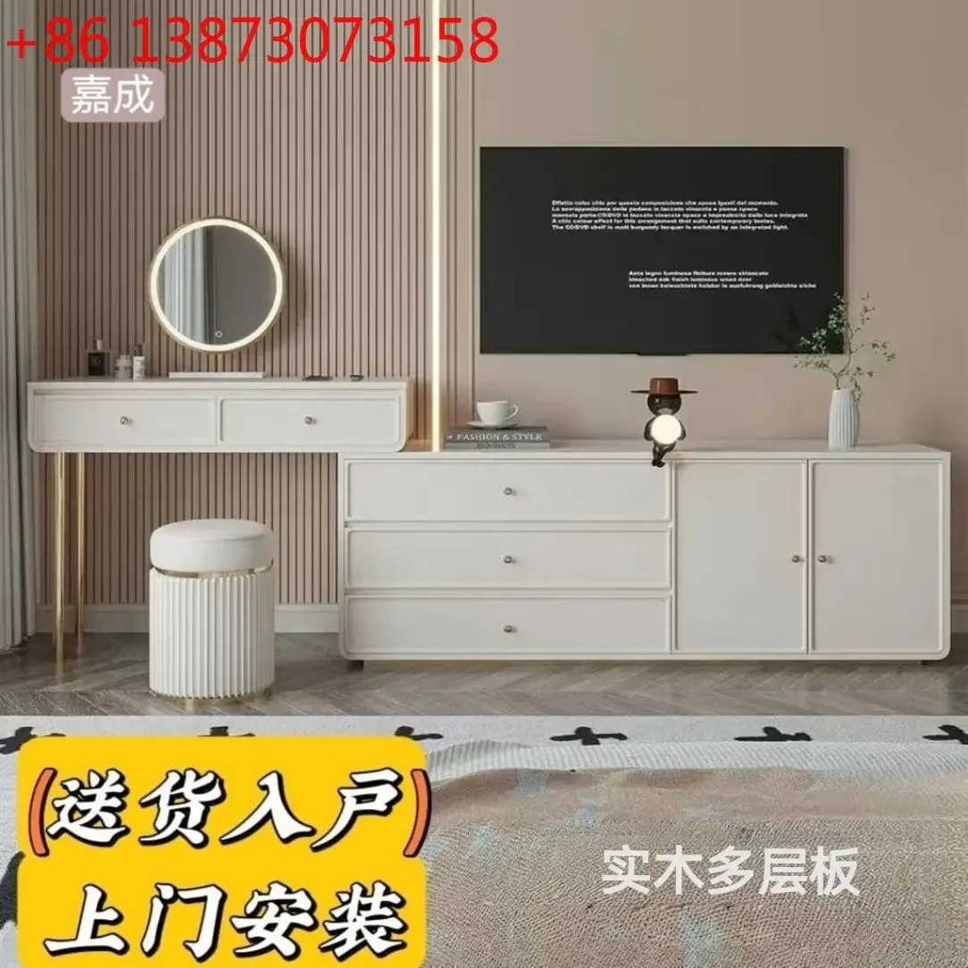 

Solid wood dresser bedroom TV cabinet integrated high-end light luxury retractable makeup table
