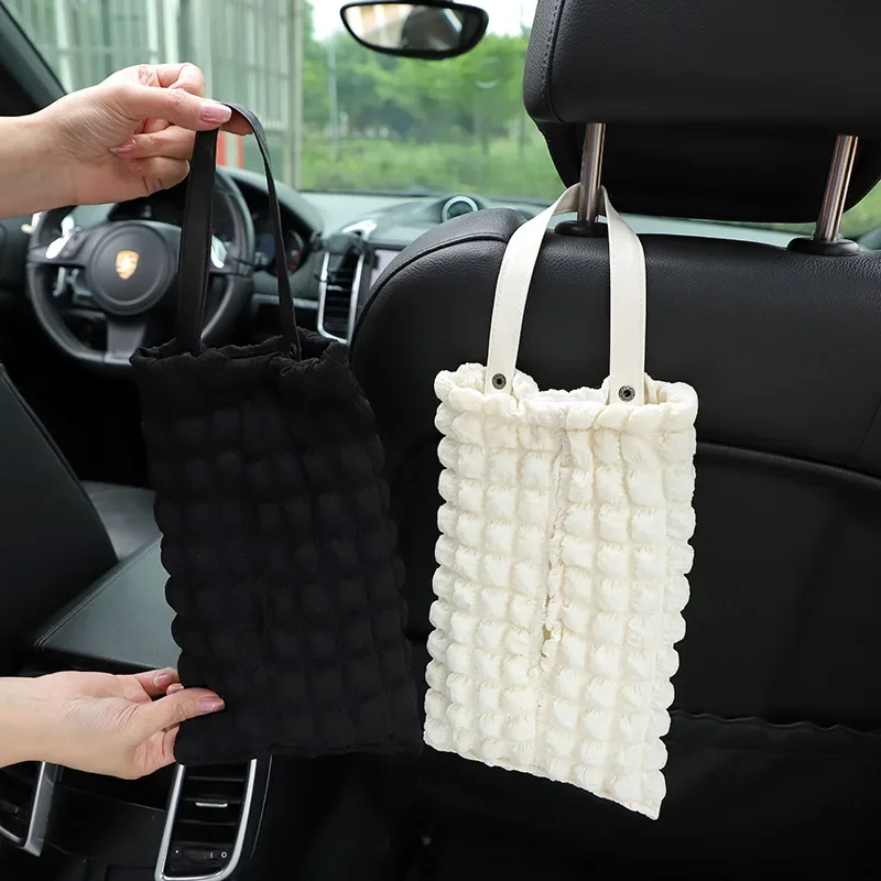 New Car Tissue Box Temperament Puff Car Seat Hanging Paper Box Cartoon Bear Car Paper Towel Toilet Paper Hanging Bag