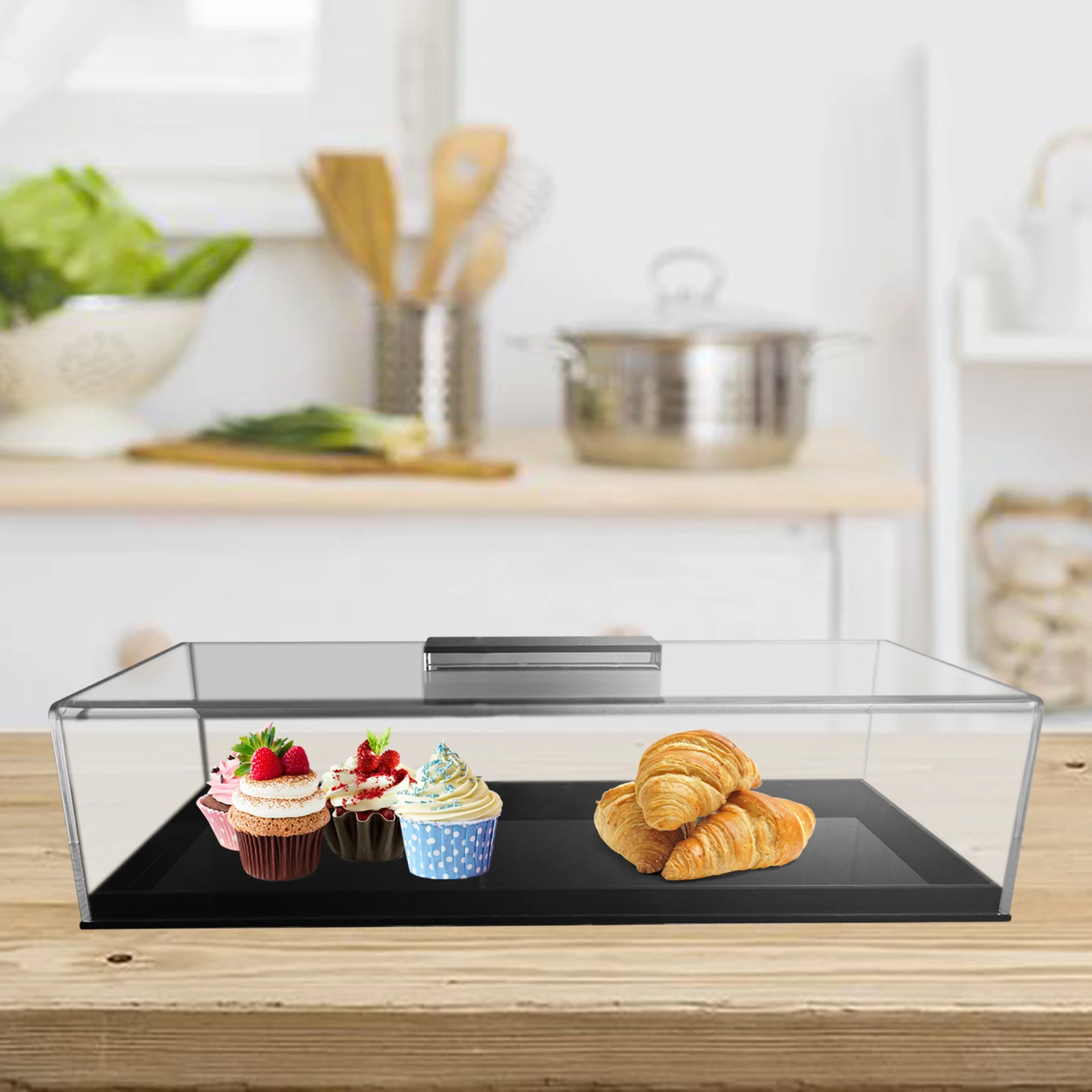 Clear Bread Box with Lid Acrylic Cake Stand Serving Tray Bread Storage Container for Store Countertop Weddings Birthday Cookie