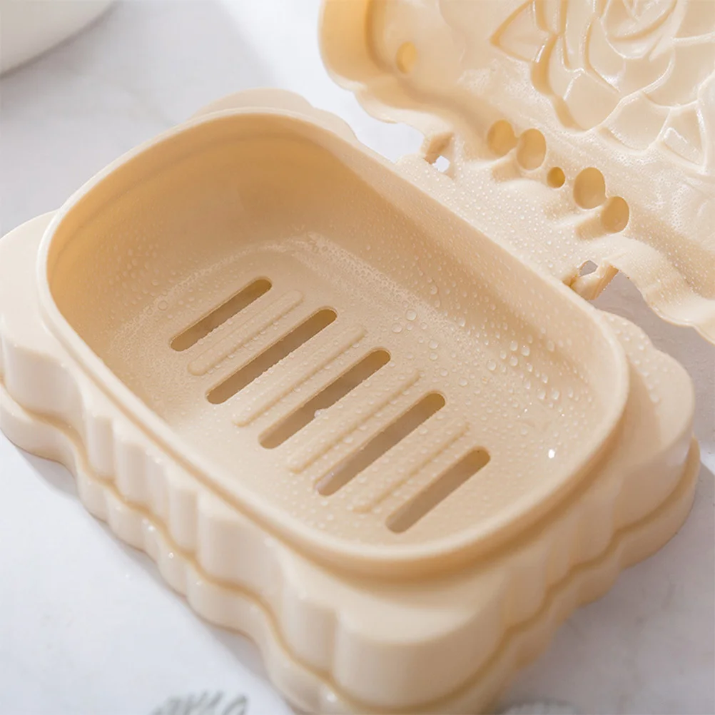 

Beige Soap Dispenser Case Bathroom Storage Dish Drain Rack Holder Container Easy to Use and Clean for Travel Home Hotel