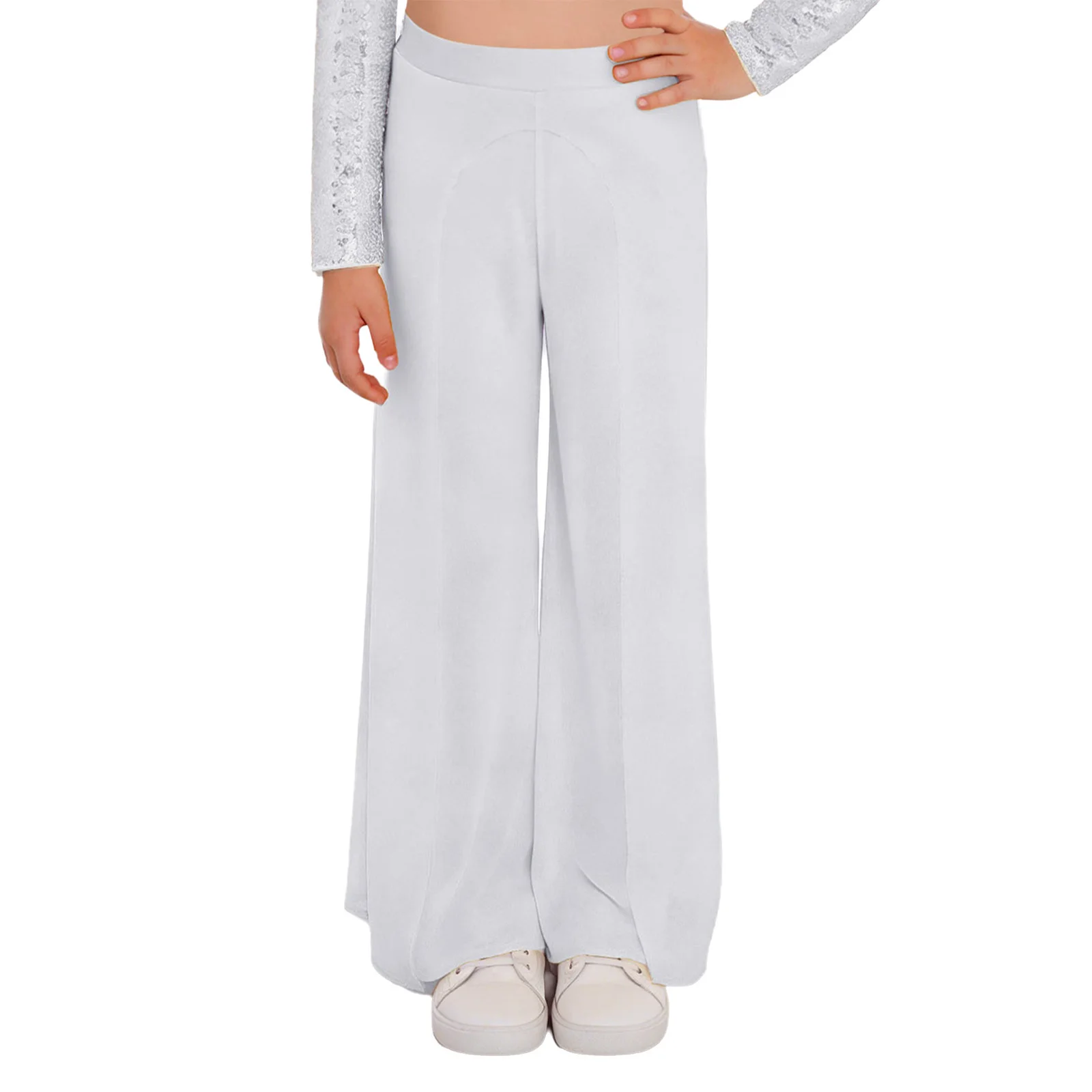 سراويل الرقص الغنائي الحديثة للأطفال البنات بحزام خصر مطاطي واسع الساق مع سراويل داخلية مدمجة لمنافسة الأداء