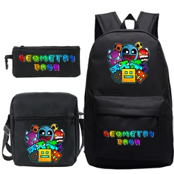 3pcs Set Game Geometry Dash Backpack Kids Causal Schoolbag Lightweight School Backpack Angry Cartoon School Bags for Boys Girls