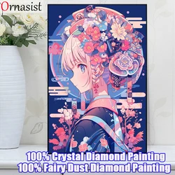 New 2024 Diy Fairy Dust Diamond Painting Japanese Cartoon Girl Flower Full Crystal Mosaic Embroidery Cross Stitch Kit Home Decor