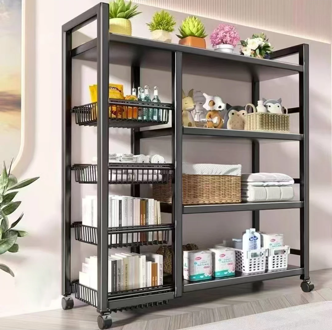 

4-Tier Moveable Steel Shelving with Wheels Multi-Function Household Metal Kitchen Islands & Carts for Toys Storage Organizationp