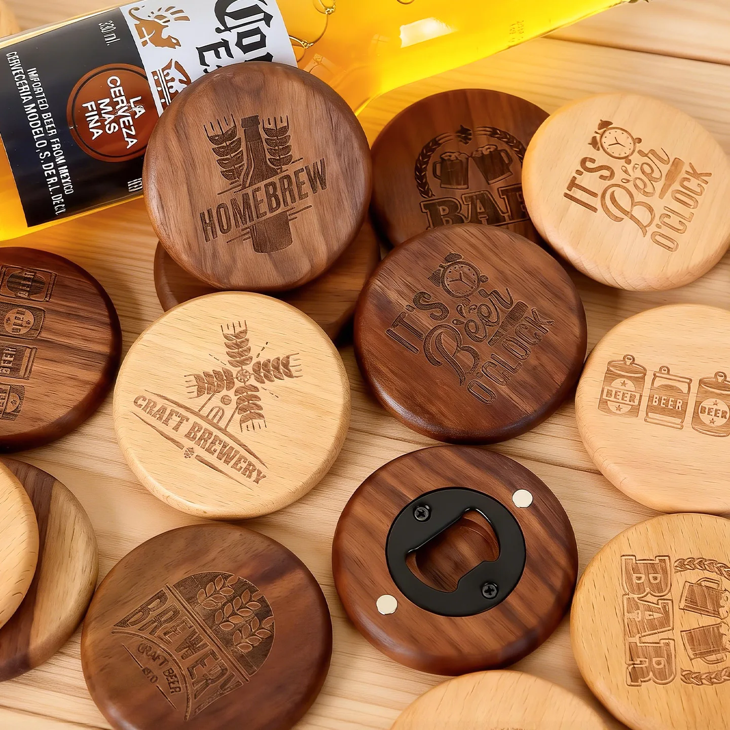 Custom Logo Text Engraved Magnetic Wooden Beer Bottle Opener Fridge Magnet Personalized DIY Souvenir Bar Kitchen Accessory Gift
