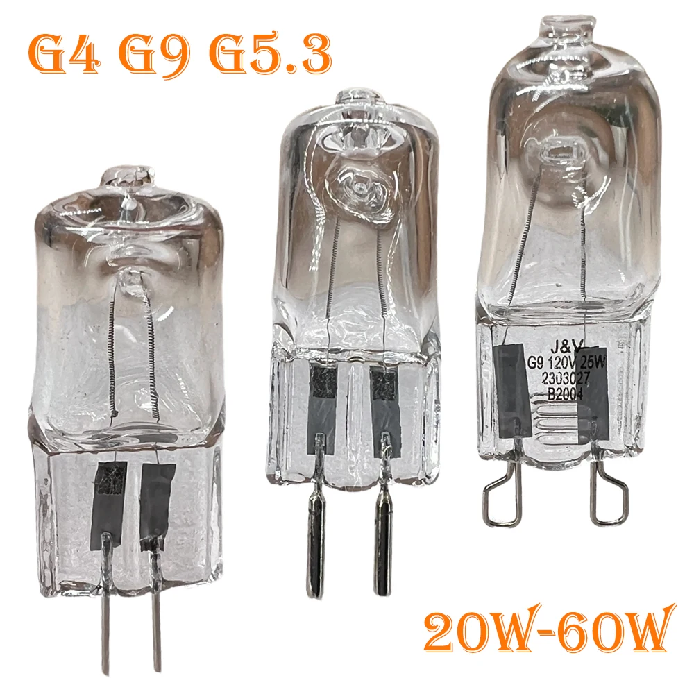 20PCS G4 G5.3 G9 할로겐 램프 20W 28W 35W 40W 60W 미니 온등 샹들리에 할로겐 램프 가정용 램프 12v 220v