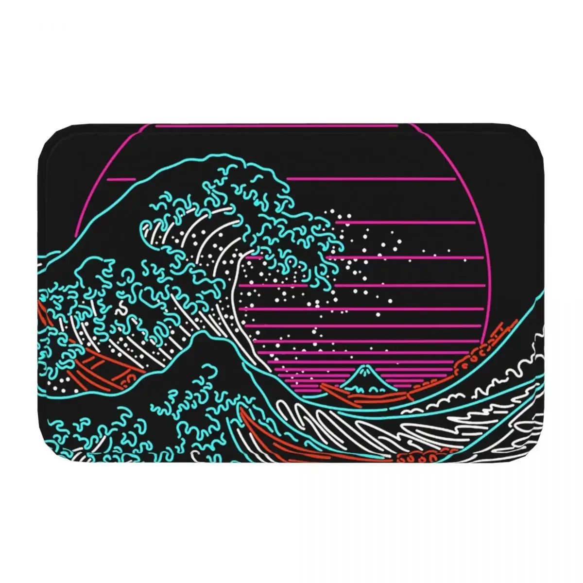 Meme Non-slip Rug Doormat Bath Mat Great Neon Wave Kanagawa Vintage Retrowave 80s Hallway Carpet Home Decor