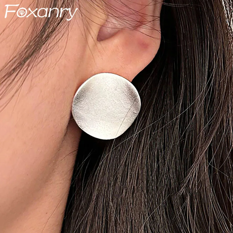 Foxanry Prevent Allergy Scrub Stud Earrings for Women Couples Fashion Creative Irregular Pattern Geometric Party Jewelry Gifts