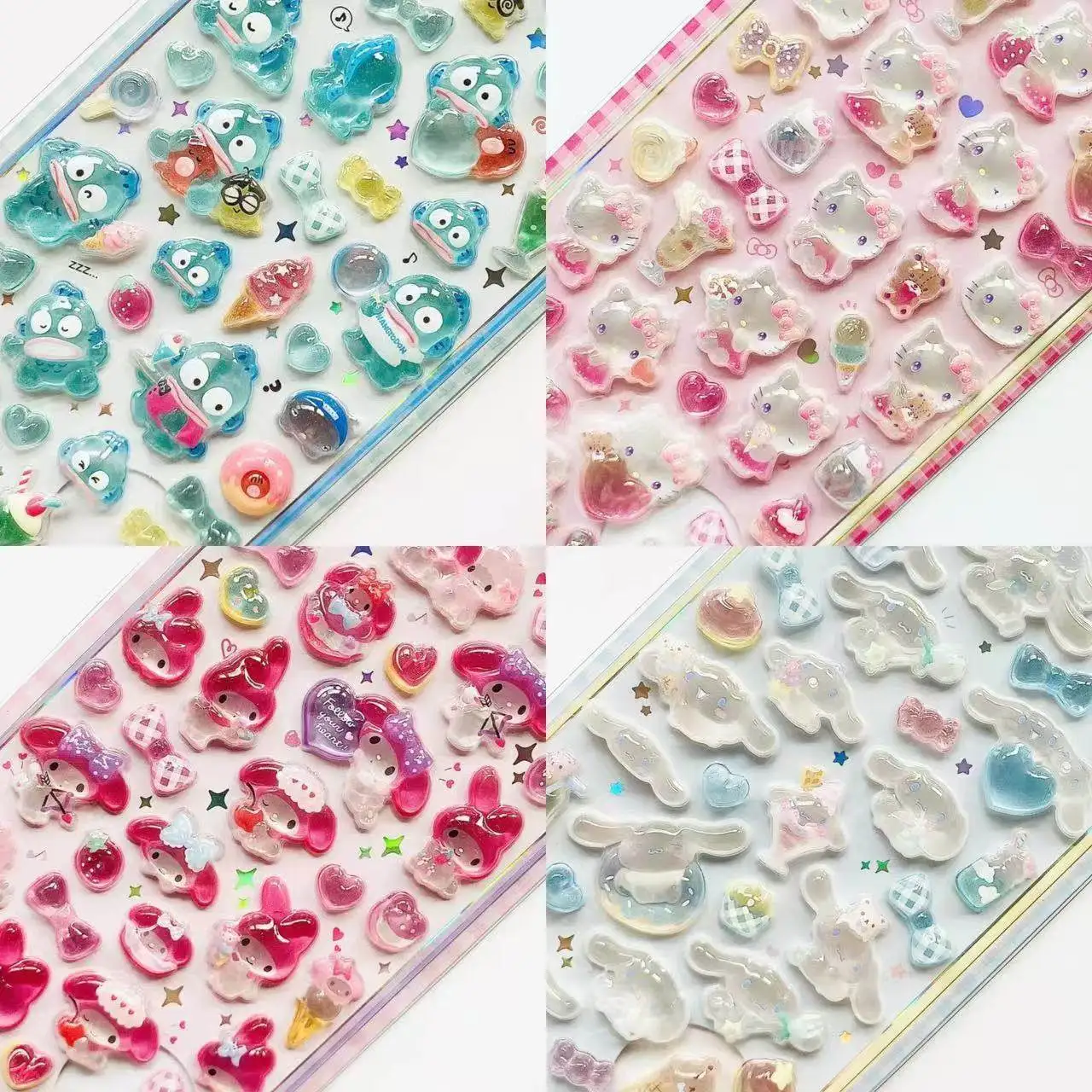 3D Sanrio Hellokitty Kuromi Cinnamoroll Stickers Cute Anime Transparent Jelly Crystal Decorative Sticker Note Phone Case DIY Toy view 6