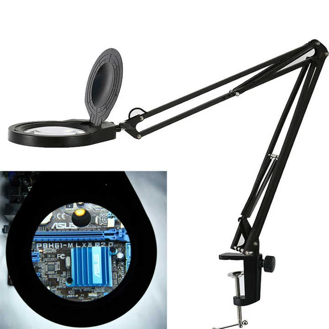 80 ledów duży obiektyw lupa z lampą Led z ramieniem wirowym 470mm 3x5x8x10x10x20x do naprawy telefonów z regulowanymi ramionami metalowy krętlik