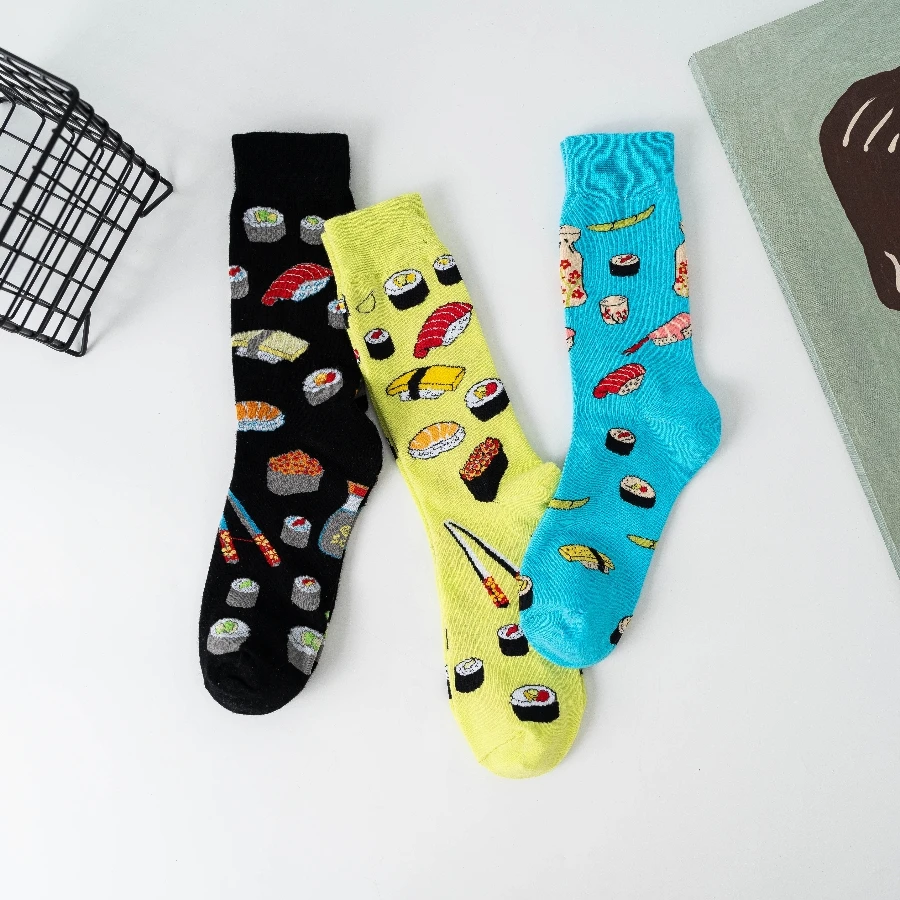 3 Pairs of New Sushi Pattern Men\'s Couple Cotton Socks Fashion Trend Tube Socks