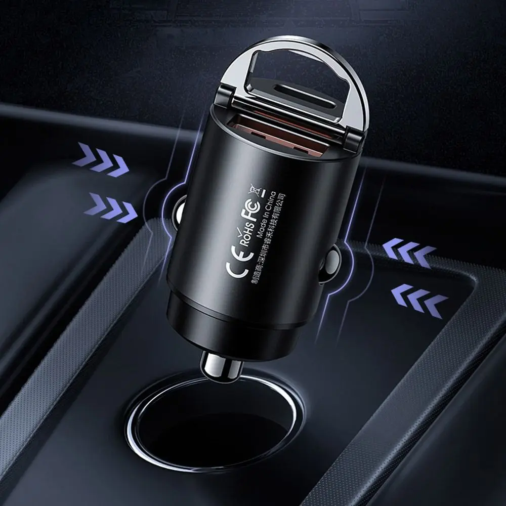 New Adapter PD 30W Universal USB C Car Charger Dual Port with Flush Fit Pull Ring Fast Charging