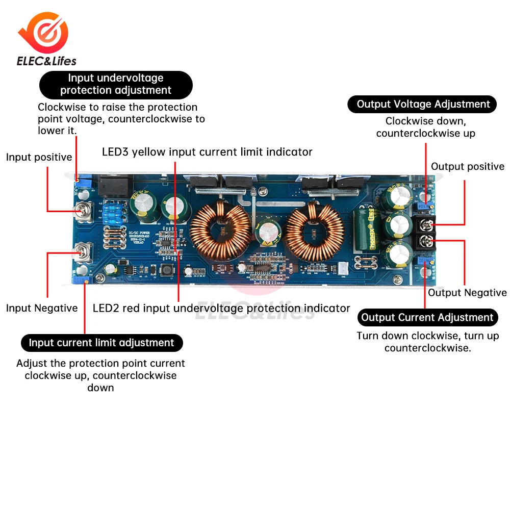 DC to DC 1000W 40A 10.5-75V to 12-85V Module Step-Up Boost Converter Constant Current Power Supply LED Driver Voltage Charger