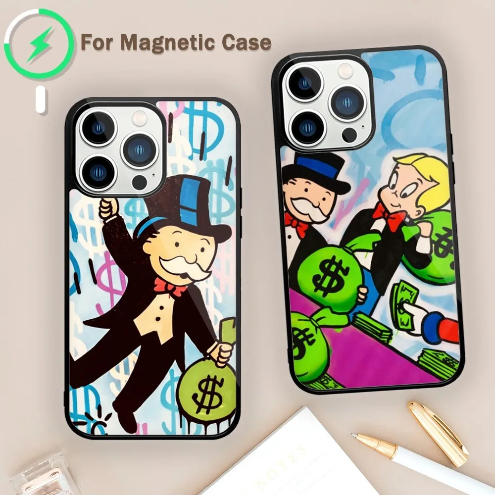 Cartoon Dollar Monopolys Phone Case For Magnetic Attraction iPhone 11 12 13 14 15 Mini Pro XS Max X S Plus XR Shell