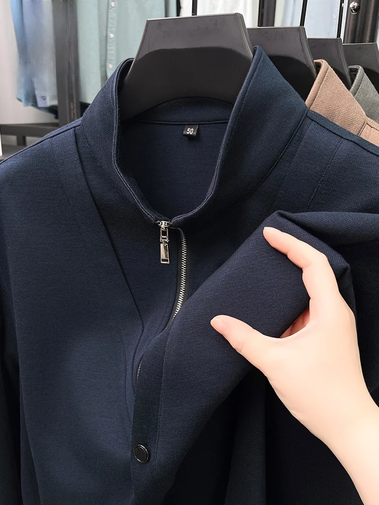 

Rn Men's Long Sve T-irt Wool Blend Casual Zipper Collar Spring Autumn Faion Urban Sle Breathable Comfortable Top