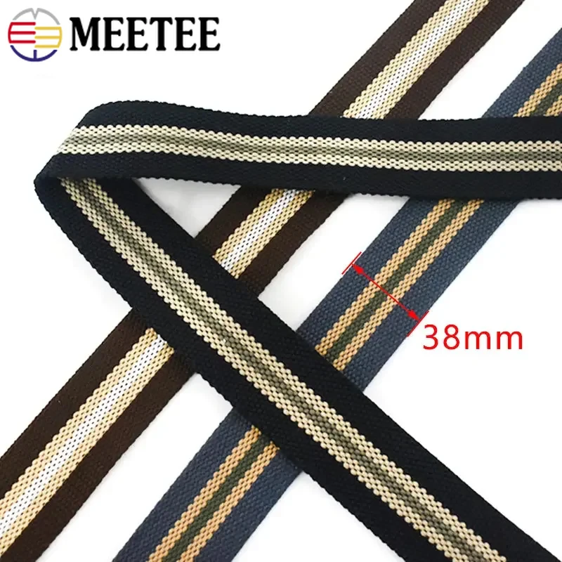 2Meters Meetee 38mm Cotton Webbing Tape Stripe Canvas Ribbon Belt Shoulder Bags Strap Clothing Pet Band Sewing Craft Accessories