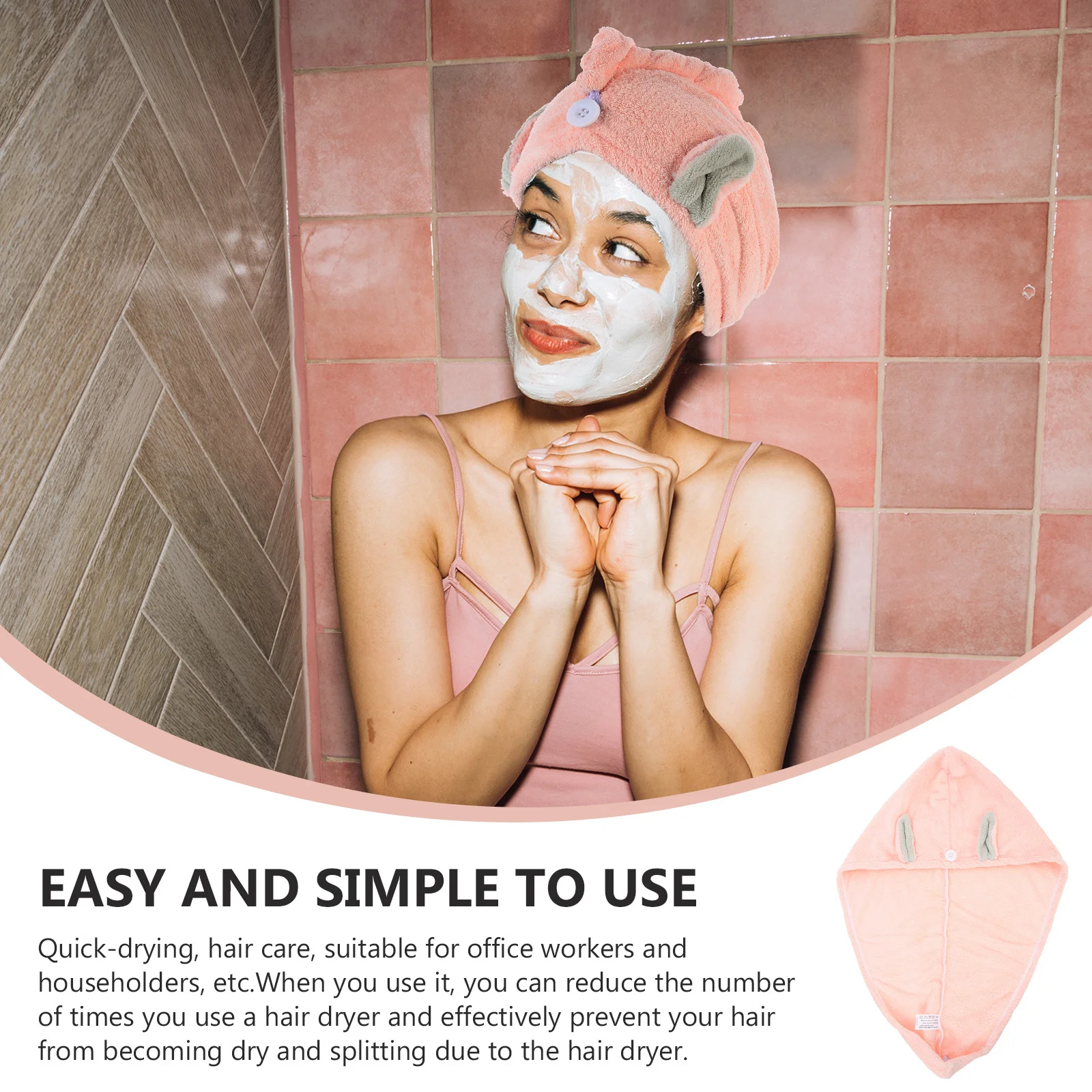 

Шапка для сушки волос, водопоглощающая конструкция, мягкая, удобная, быстросохнущая шапка для ванны для женщин, душ, мытье лица, стиль с кроличьими ушками