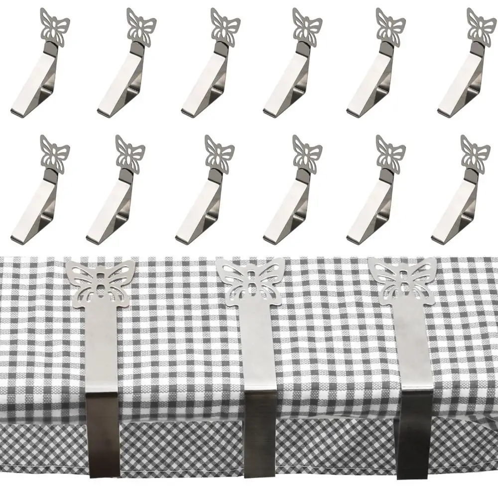 12pcs Stainless Steel Tablecloth Clips Multi-functional Butterfly Shape Table Cloth Holder Universal Picnic Table Clips