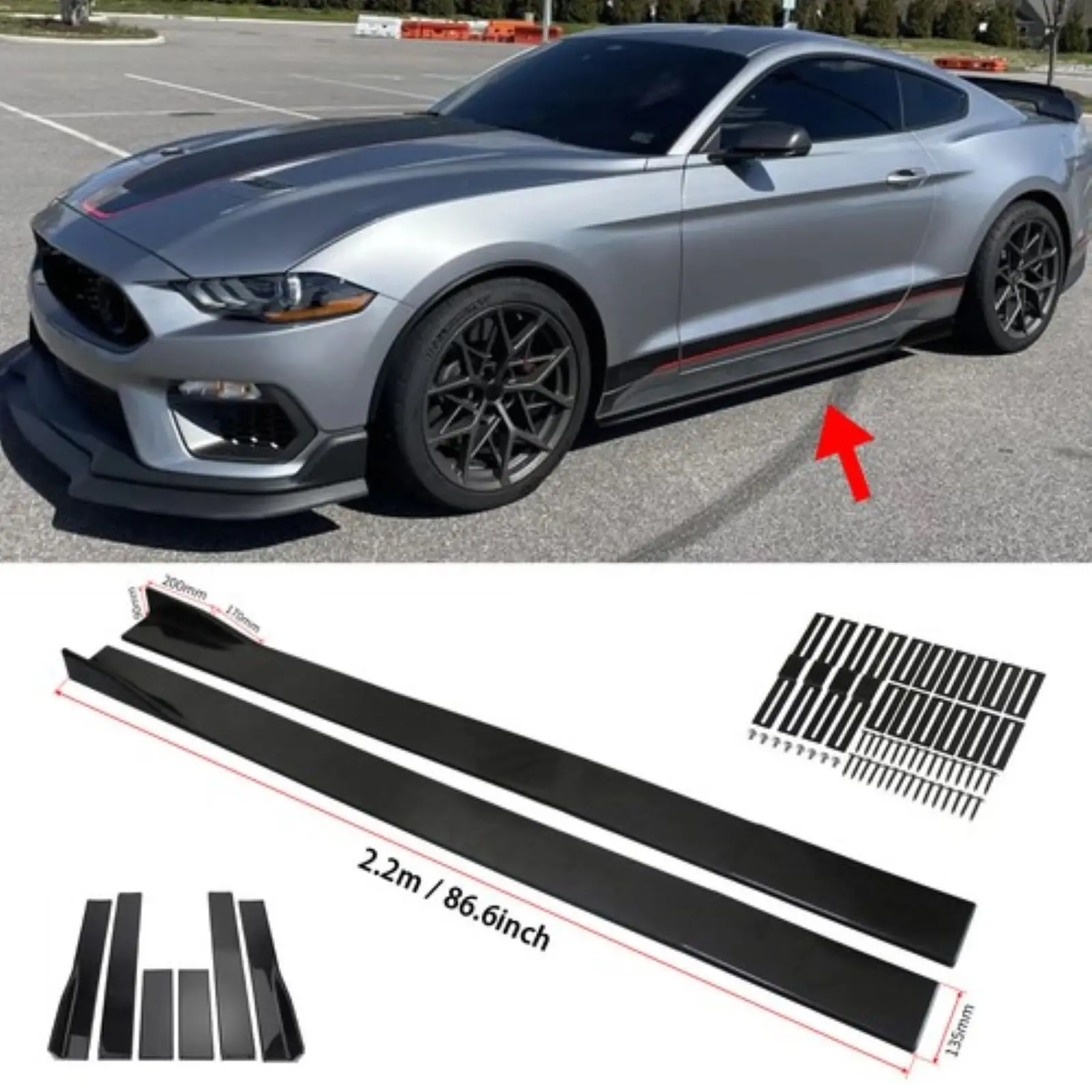 

Для Ford Mustang GT 86,6 "передняя юбка, удлинитель, разветвитель, рокерная панель, комплект для губ