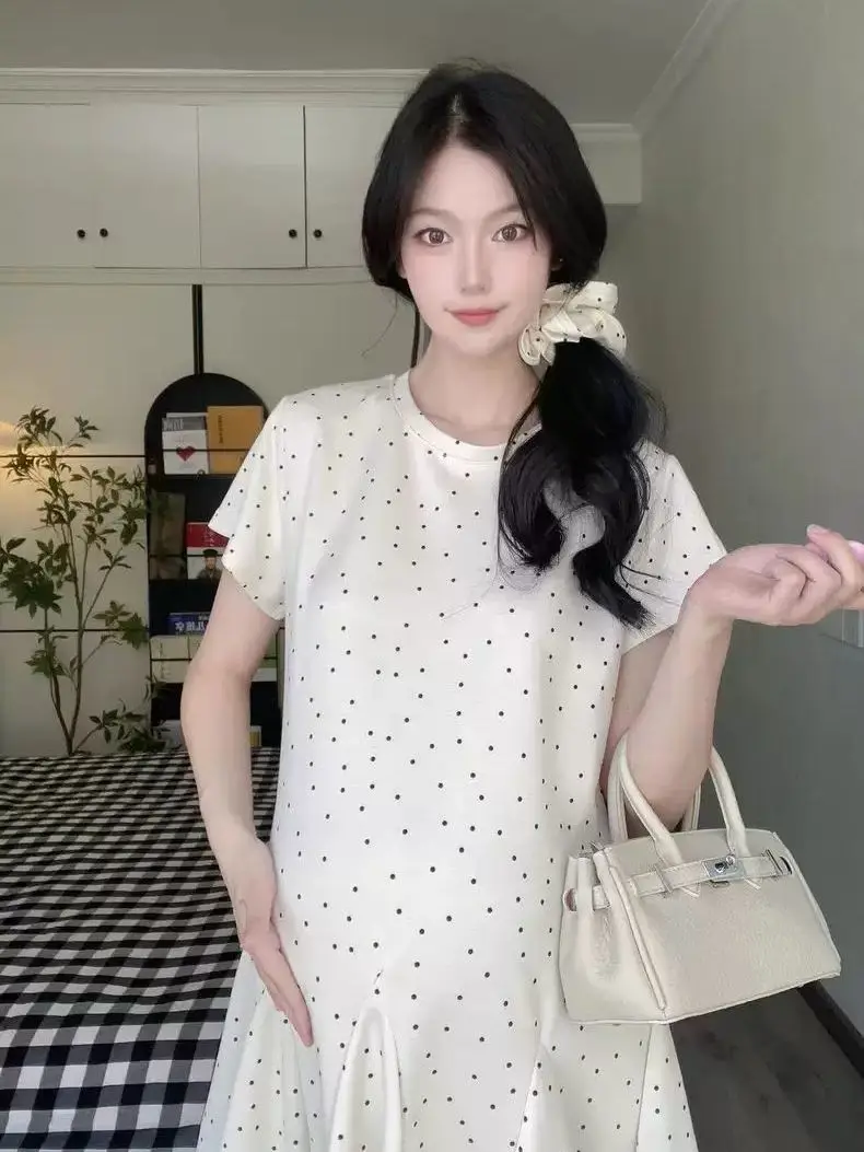 

plus Size 300 Pounds Dress Gentle Loose Fitting Breathable Tummy Covering Comfortable Korean Style Maternity Summer Long Skirt
