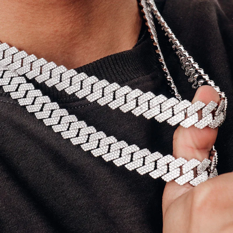 Provence S925 Sterling Silver Cuban Chain for Men 15mm Moissanite Link Chain Cuban Necklace for Women Miami Hip Hop Chokers