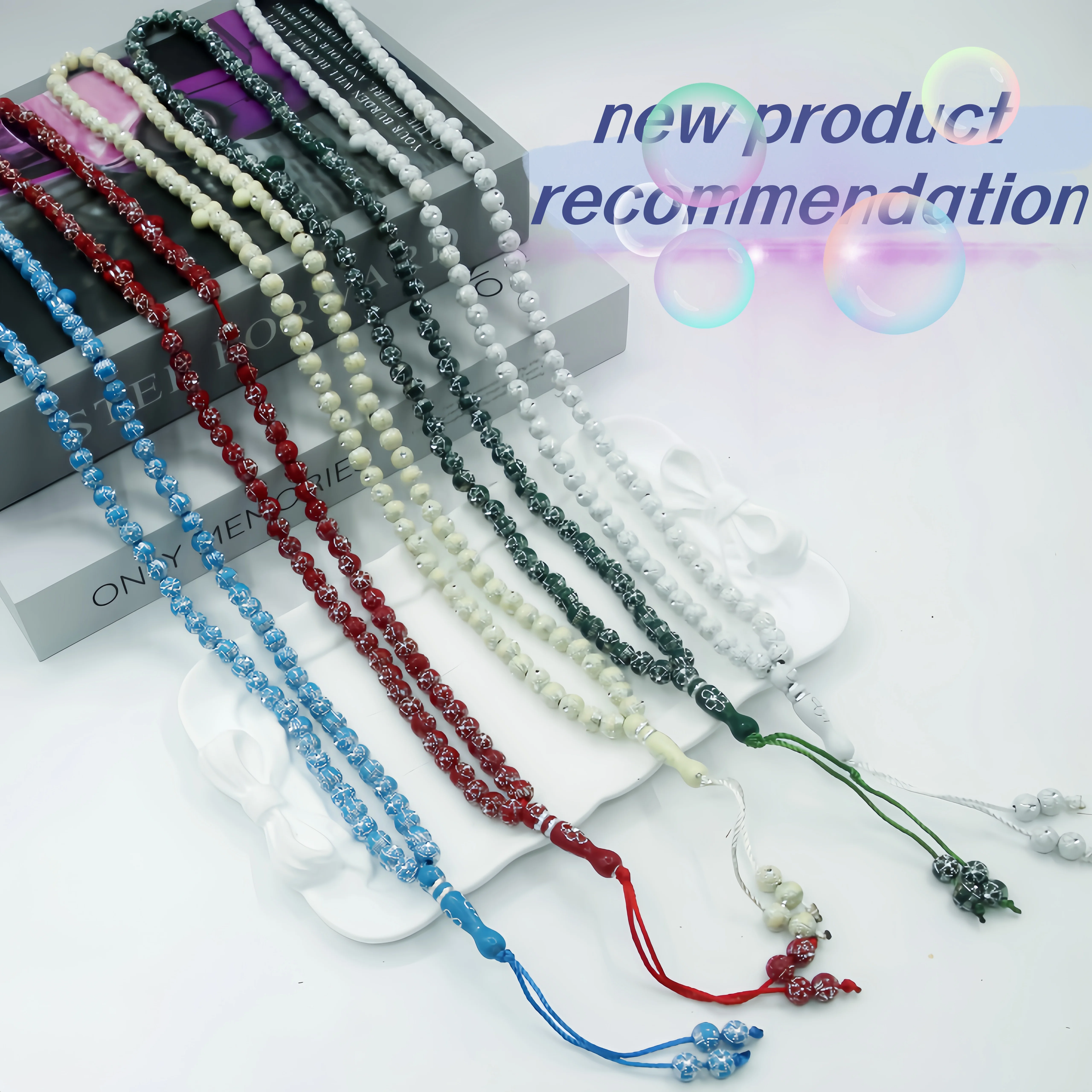 Plum blossom style elastic long prayer counting bracelet with 99 small 6mm diamond-inlaid plum blossom beads
