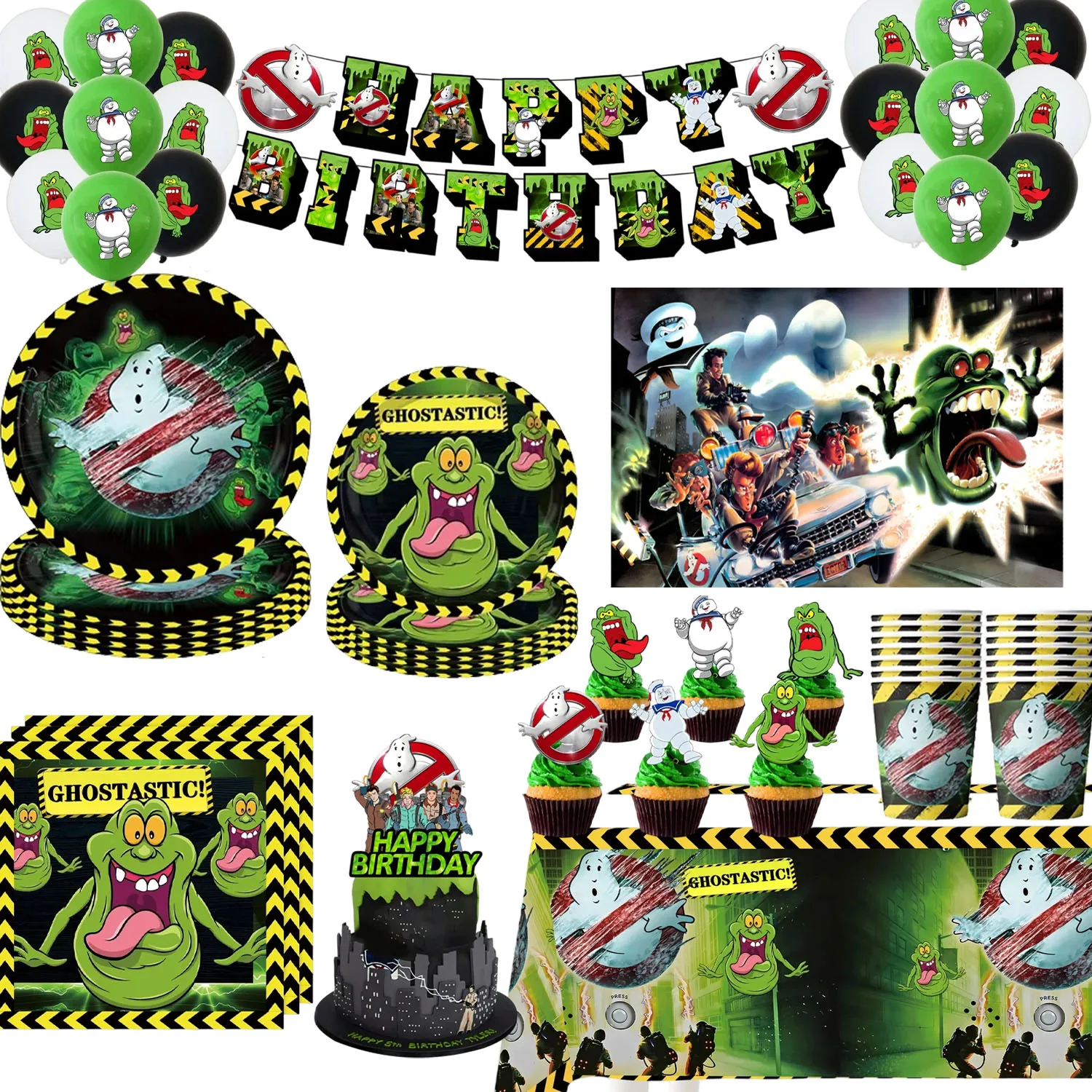 Ghost Busters-decoraciones para fiesta de cumpleaños, vajilla desechable, vasos de papel, platos, servilletas, pancarta, recuerdos de fiesta, regalo de Baby Shower para niños