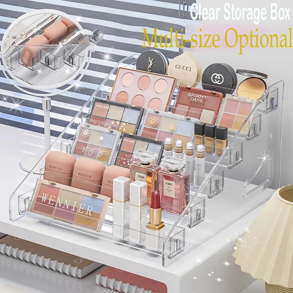 Transparent Storage Box Makeup Organizer Cosmetic Display Case Jewelry Organizer Desktop Holder Clear Makeup Organizer