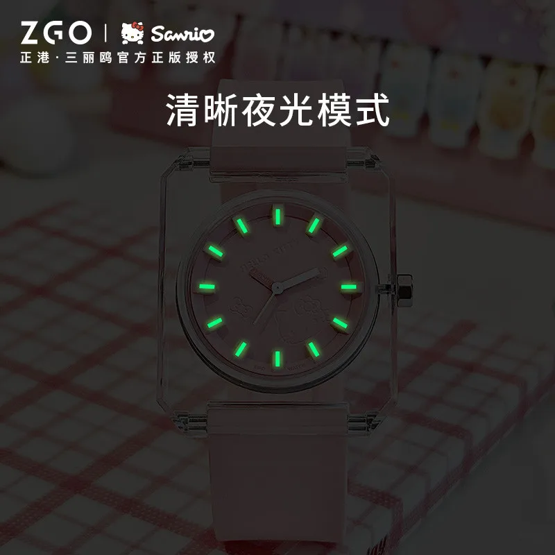 Zgo Lil' Hello Kitty kids watch for girls, square waterproof quartz watch with luminous display, casual silent exam watch 1691