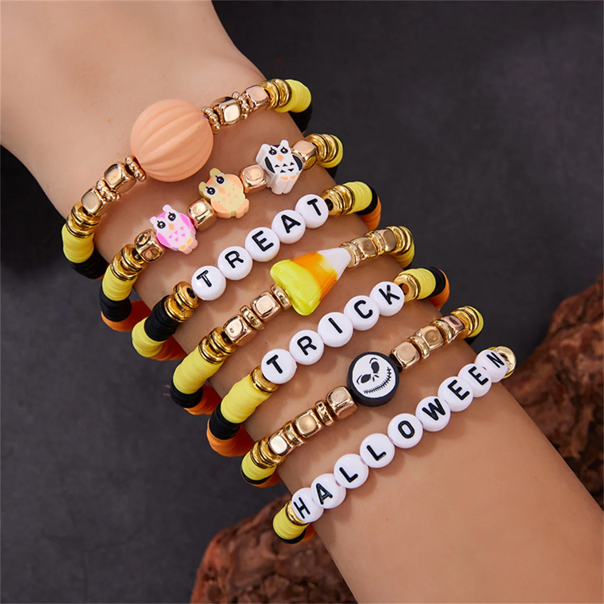 Gothic Multilayer Halloween Bat Pumpkin Cobweb Bracelets For Women Men Acrylic Letters Treat Or Trick Skull Ghost Bangle Jewelry