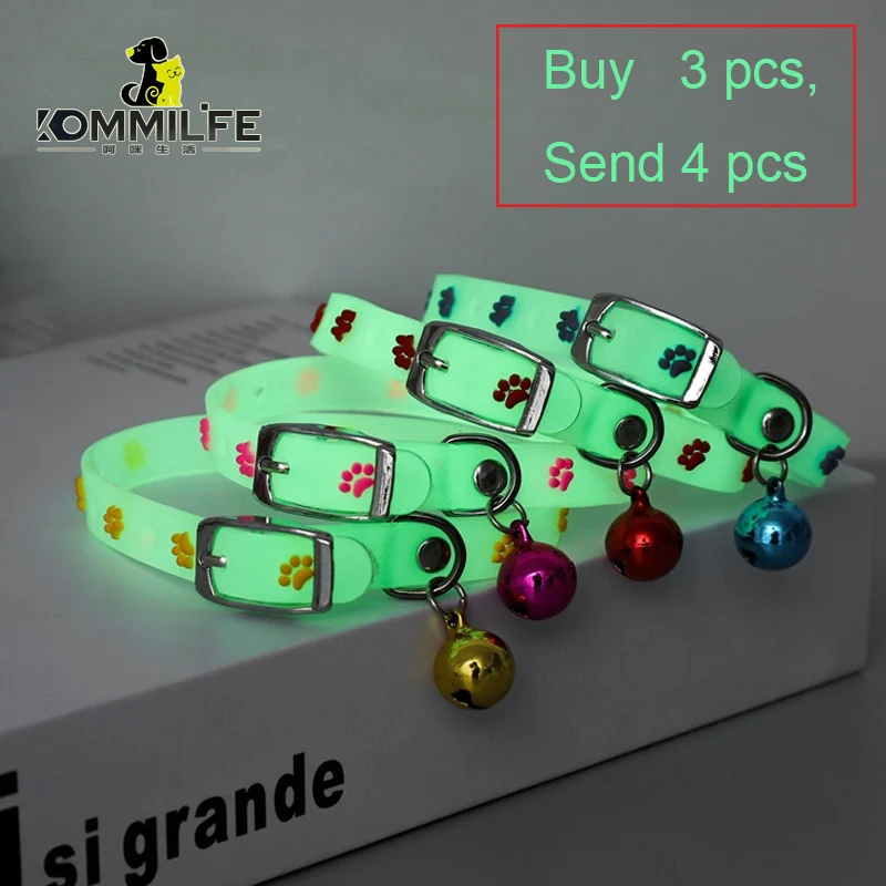 Glowing Dog Cat Collar Anti-Loss Fluorescent Silicone Cat Luminous Collar Necklace With Bells Dog Neck Ring Cat Dog Accessories