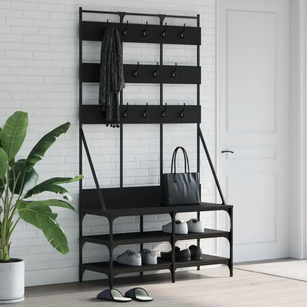 Black Clothes Rack with Shoe Storage - 39.4x15.7x72.4 Organizer for Home & Closet