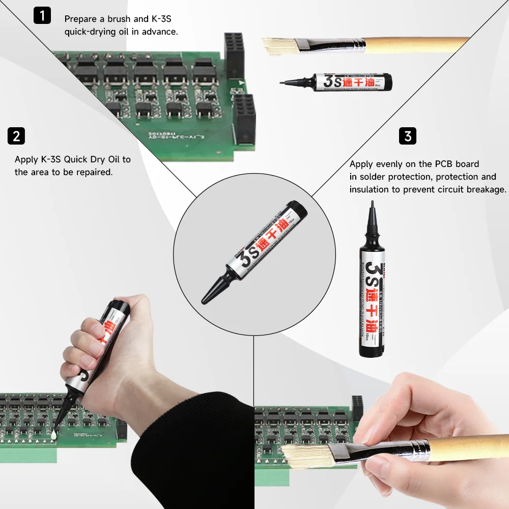 Kaisi 3S Quick-drying Solder Mask Ink UV Curing For BGA PCB Motherboard Paint Curing Insulating Protect Solder Paste Flux Oil