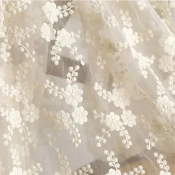 125x50cm Tulle Soft Beige White Embroidery Mesh Lace Fabric, Making Children's Clothing Dress Handmade DIY Cloth Sewing Material