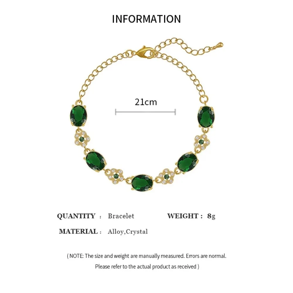 Luxury Green Rhinestone Crystal Bracelet Gold Color Link Chain Bracelets For Women Vintage Party Wedding Bridal Jewelry Gifts image 4