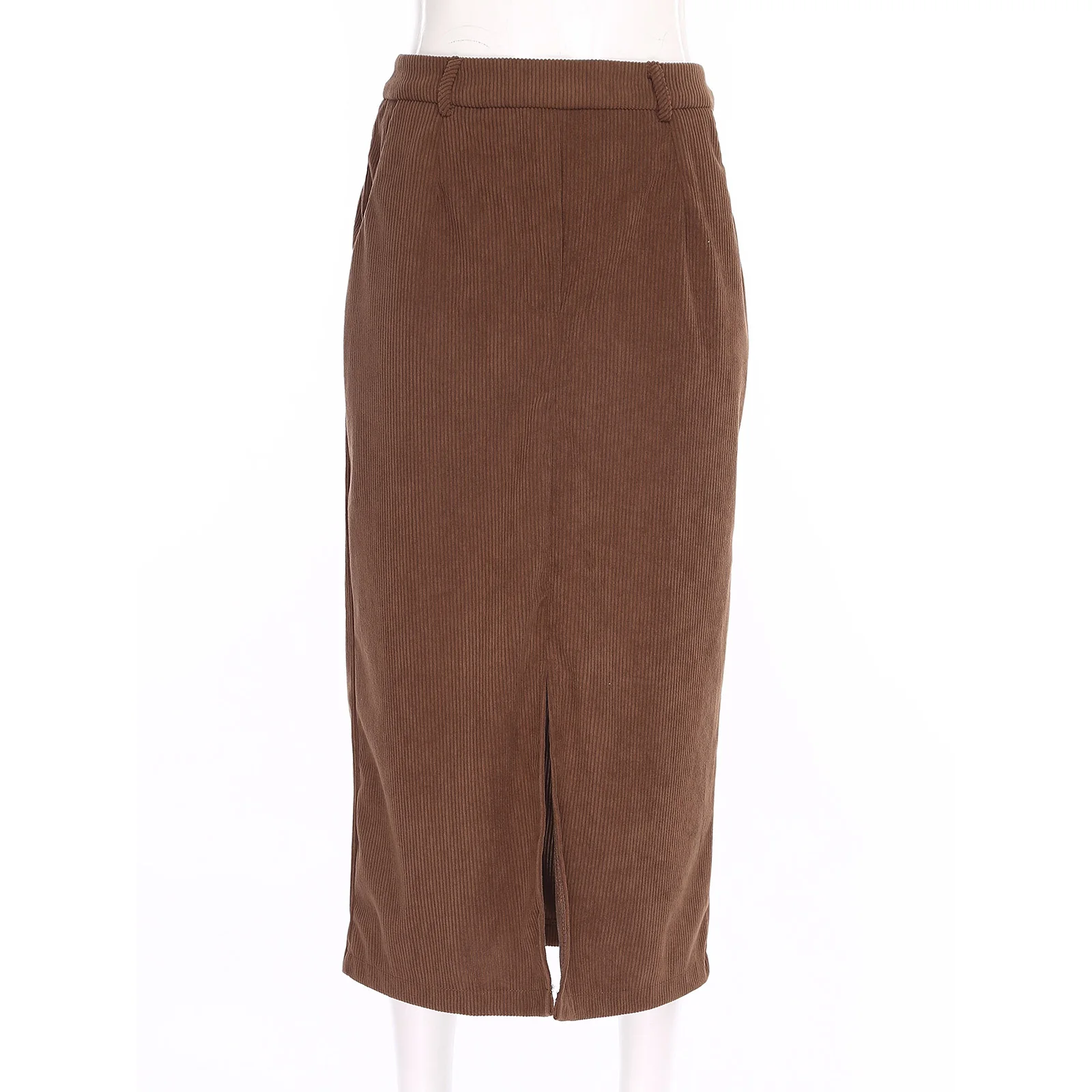 ペンシルスカート ファッション レディース ヴィンテージ コーデュロイ ハイウエスト フロントスリット ミディ丈スカート オフィスワーク デイリーカジュアル服