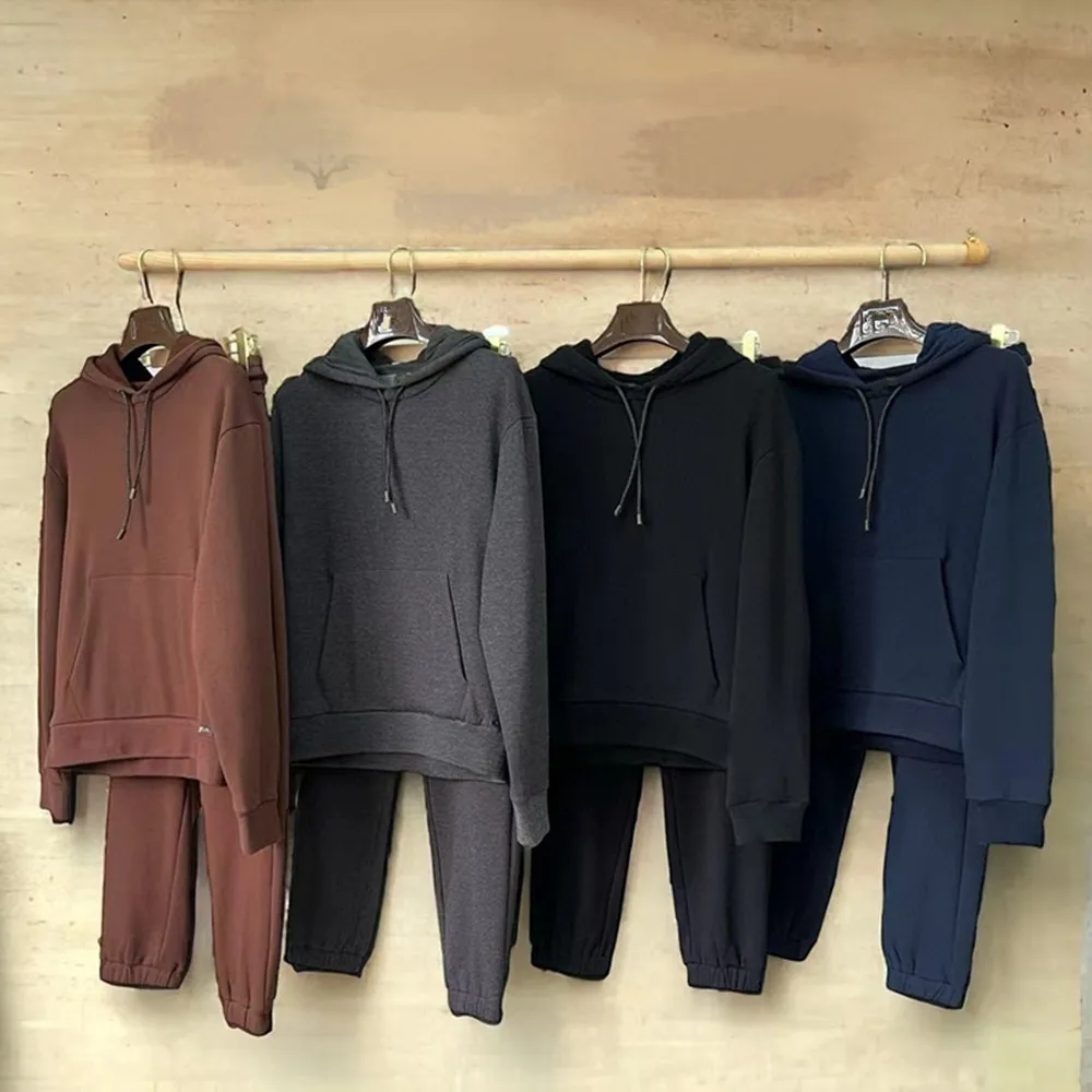 Men Plush Casual Sports Suit L*P Hooded Cotton Blend Jackets Sweatshirt+Elastic Waist Sport Pants