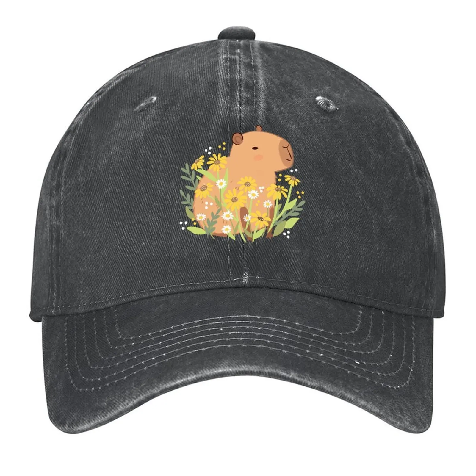

Capybara with daisy flowers Baseball Cap Beach Outing Horse Hat western Hat Rave Luxury Woman Men's